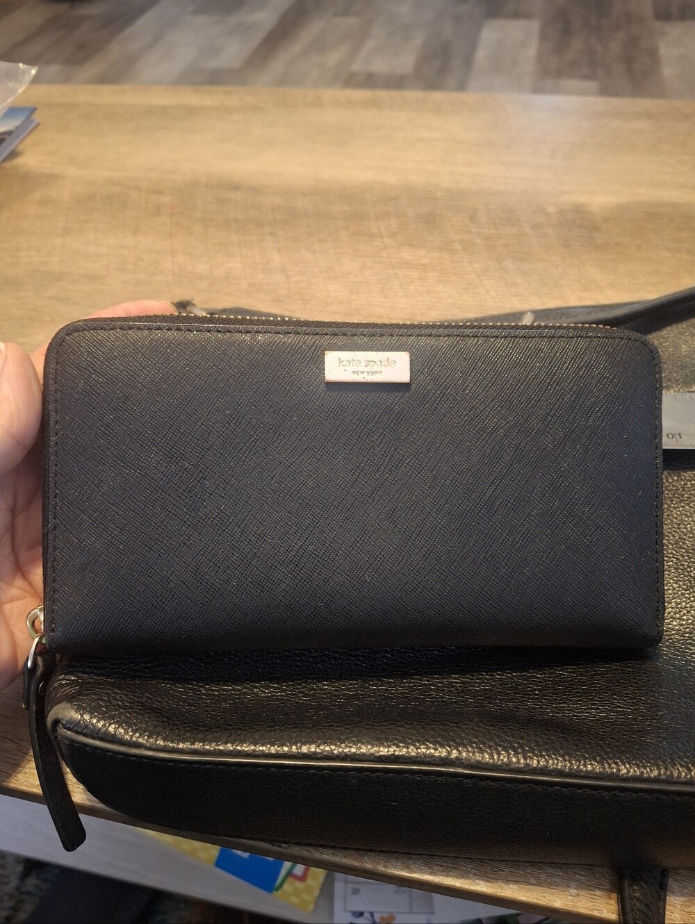 kate spade Black Saffiano Zip Around Wallet